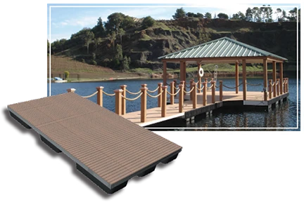 Wahoo platform aluminum dock footprint layout diagram with example dock photo