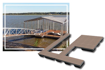 Wahoo PWC (personal watercraft) aluminum dock footprint layout diagram with example dock photo